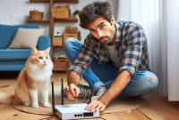 Ilustrasi router WiFi di rumah dengan sinyal internet stabil