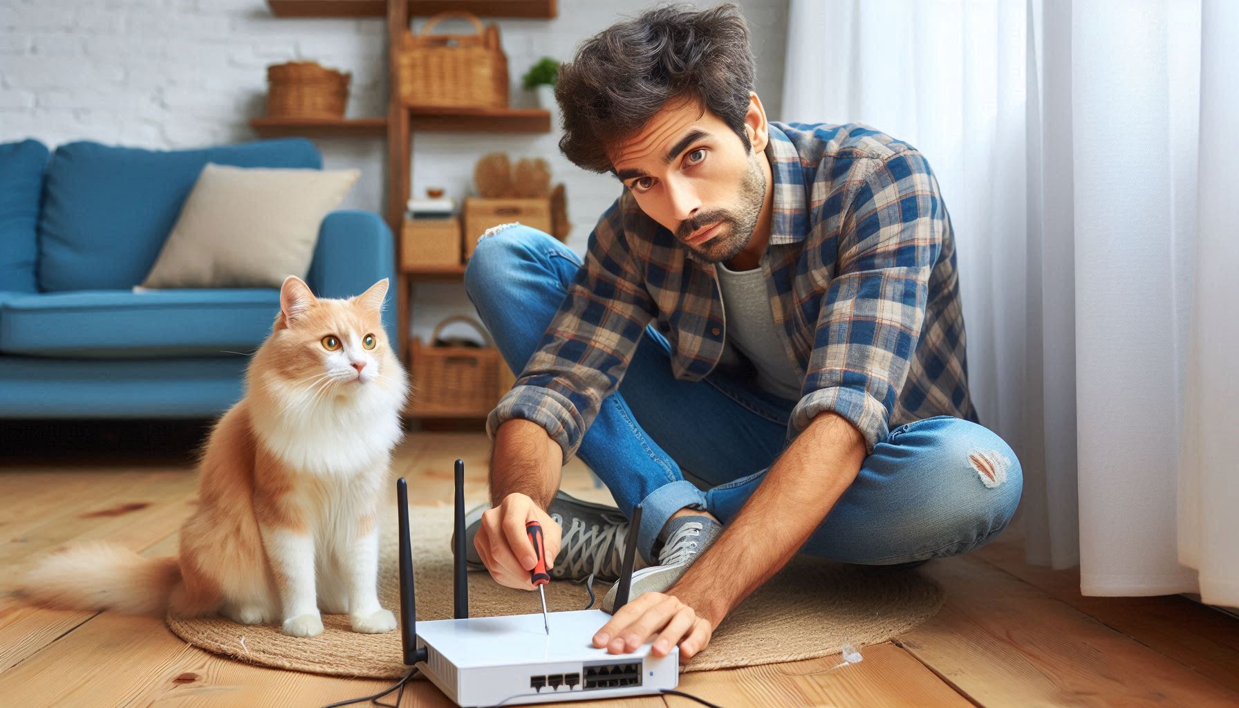 Ilustrasi router WiFi di rumah dengan sinyal internet stabil